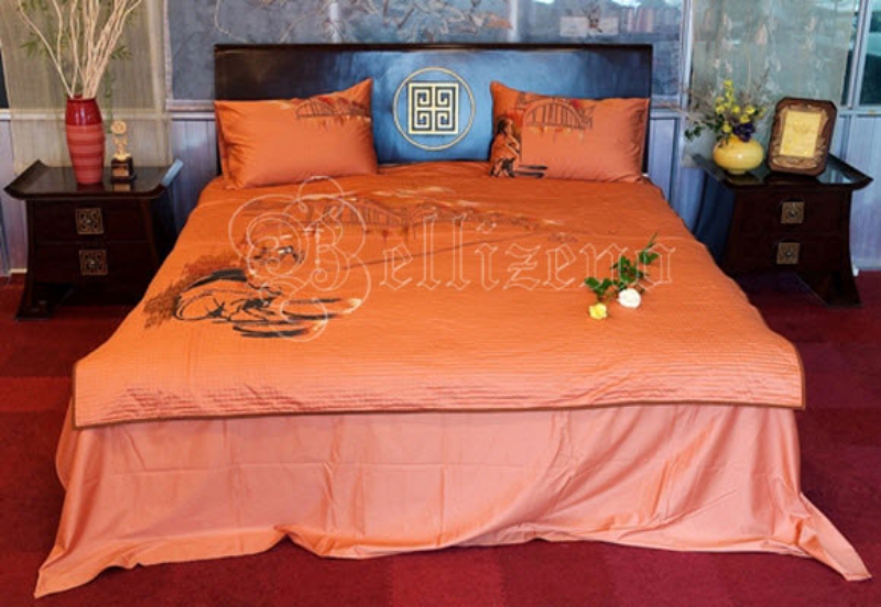 Bộ chăn chần vỏ gối thêu - Chợ Đồng Xuân - cam